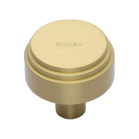 This is an image of a Heritage Brass - Cabinet Knob Round Deco Design 32mm Satin Brass Finish, c3987-32-sb that is available to order from T.H Wiggans Ironmongery in Kendal.