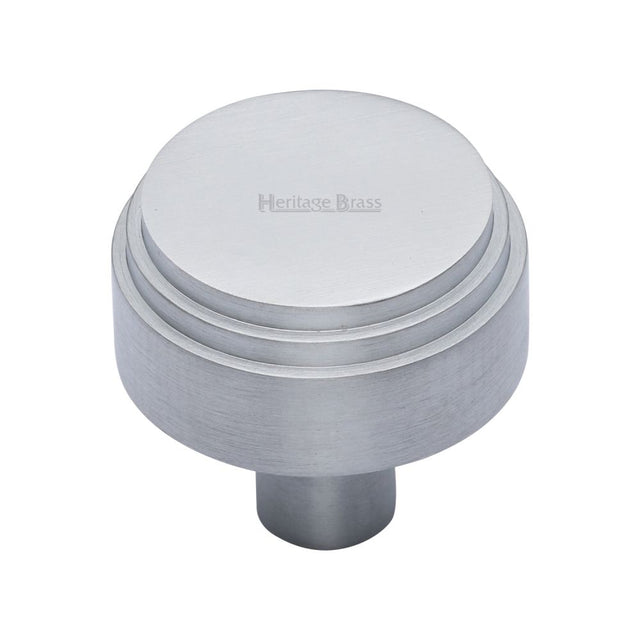 This is an image of a Heritage Brass - Cabinet Knob Round Deco Design 32mm Satin Chrome Finish, c3987-32-sc that is available to order from T.H Wiggans Ironmongery in Kendal.