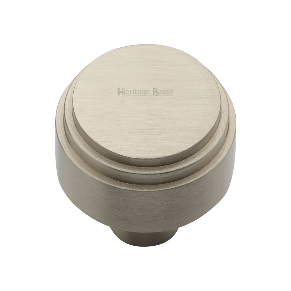 This is an image of a Heritage Brass - Cabinet Knob Round Deco Design 32mm Satin Nickel Finish, c3987-32-sn that is available to order from T.H Wiggans Ironmongery in Kendal.