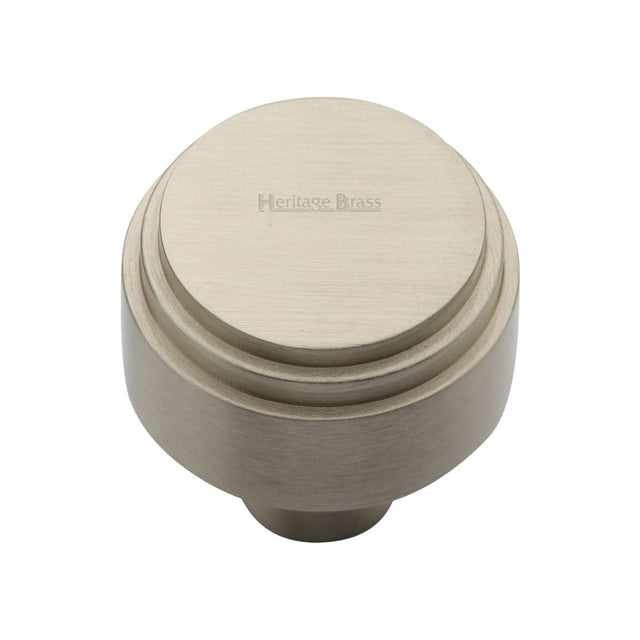 This is an image of a Heritage Brass - Cabinet Knob Round Deco Design 32mm Satin Nickel Finish, c3987-32-sn that is available to order from T.H Wiggans Ironmongery in Kendal.