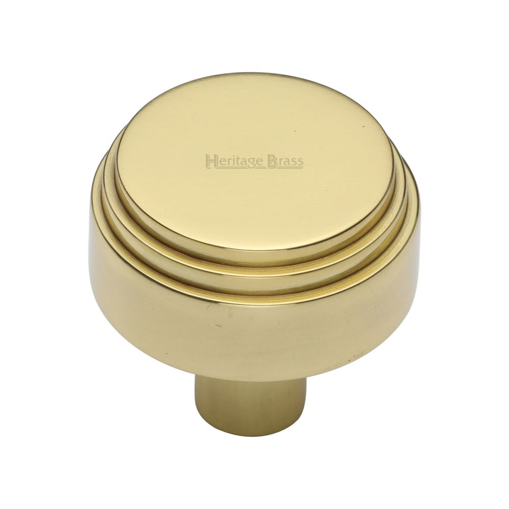 This is an image of a Heritage Brass - Cabinet Knob Round Deco Design 38mm Polished Brass Finish, c3987-38-pb that is available to order from T.H Wiggans Ironmongery in Kendal.