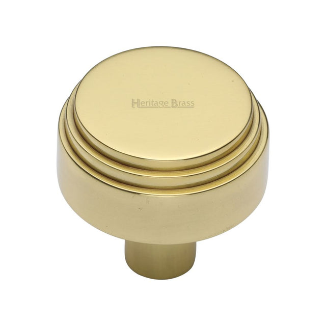 This is an image of a Heritage Brass - Cabinet Knob Round Deco Design 38mm Polished Brass Finish, c3987-38-pb that is available to order from T.H Wiggans Ironmongery in Kendal.