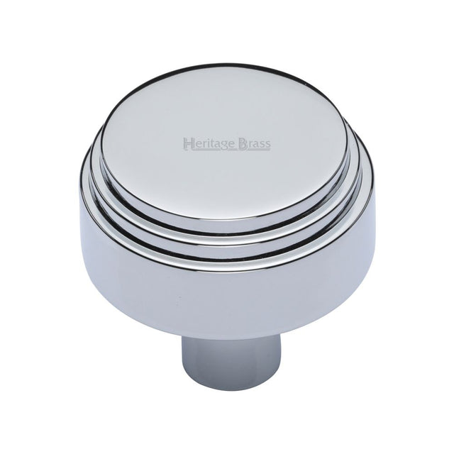 This is an image of a Heritage Brass - Cabinet Knob Round Deco Design 38mm Polished Chrome Finish, c3987-38-pc that is available to order from T.H Wiggans Ironmongery in Kendal.