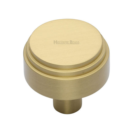 This is an image of a Heritage Brass - Cabinet Knob Round Deco Design 38mm Satin Brass Finish, c3987-38-sb that is available to order from T.H Wiggans Ironmongery in Kendal.