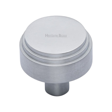 This is an image of a Heritage Brass - Cabinet Knob Round Deco Design 38mm Satin Chrome Finish, c3987-38-sc that is available to order from T.H Wiggans Ironmongery in Kendal.