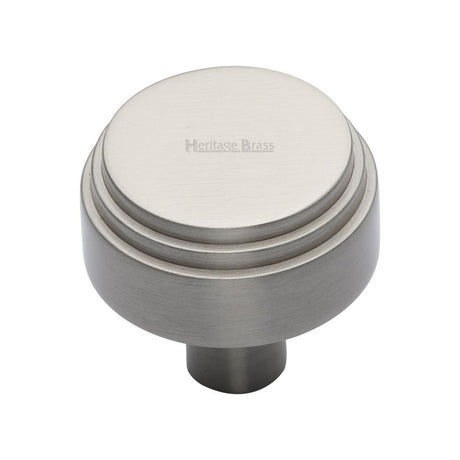 This is an image of a Heritage Brass - Cabinet Knob Round Deco Design 38mm Satin Nickel Finish, c3987-38-sn that is available to order from T.H Wiggans Ironmongery in Kendal.