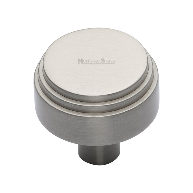 This is an image of a Heritage Brass - Cabinet Knob Round Deco Design 38mm Satin Nickel Finish, c3987-38-sn that is available to order from T.H Wiggans Ironmongery in Kendal.