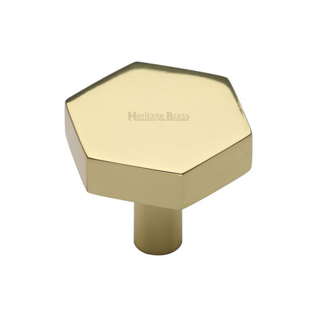 This is an image of a Heritage Brass - Cabinet Knob Hexagon Design 32mm Polished Brass Finish, c4344-32-pb that is available to order from T.H Wiggans Ironmongery in Kendal.