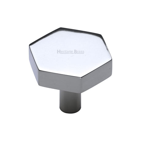 This is an image of a Heritage Brass - Cabinet Knob Hexagon Design 32mm Polished Chrome Finish, c4344-32-pc that is available to order from T.H Wiggans Ironmongery in Kendal.