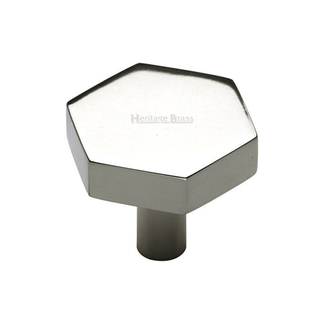 This is an image of a Heritage Brass - Cabinet Knob Hexagon Design 32mm Polished Nickel Finish, c4344-32-pnf that is available to order from T.H Wiggans Ironmongery in Kendal.