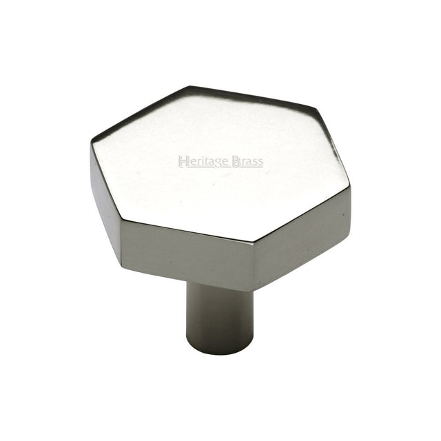 This is an image of a Heritage Brass - Cabinet Knob Hexagon Design 32mm Polished Nickel Finish, c4344-32-pnf that is available to order from T.H Wiggans Ironmongery in Kendal.