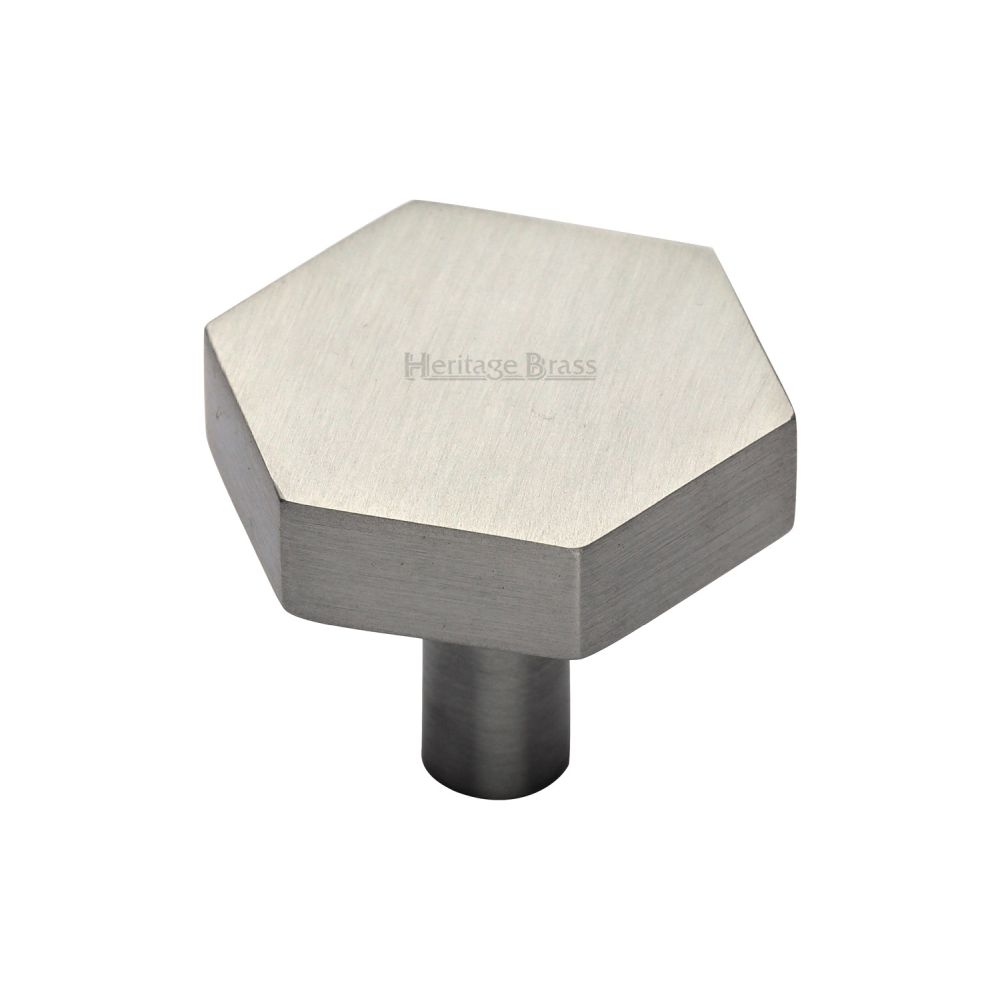 This is an image of a Heritage Brass - Cabinet Knob Hexagon Design 32mm Satin Nickel Finish, c4344-32-sn that is available to order from T.H Wiggans Ironmongery in Kendal.