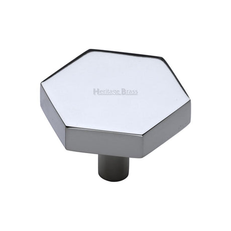 This is an image of a Heritage Brass - Cabinet Knob Hexagon Design 38mm Polished Chrome Finish, c4344-38-pc that is available to order from T.H Wiggans Ironmongery in Kendal.