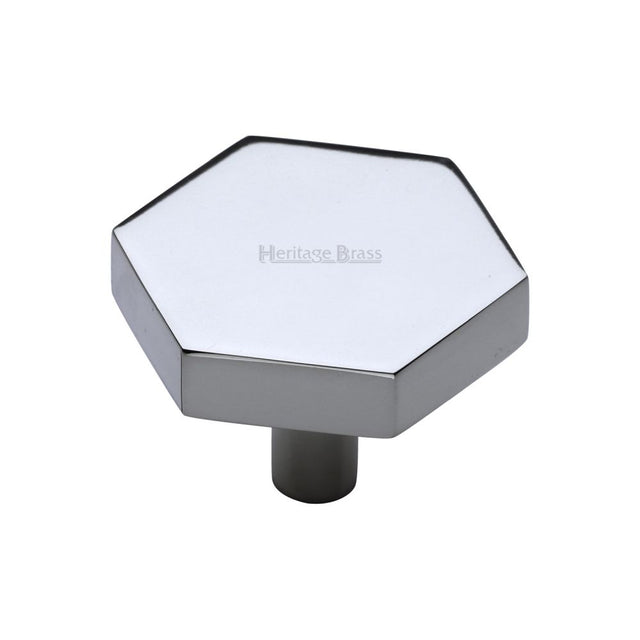This is an image of a Heritage Brass - Cabinet Knob Hexagon Design 38mm Polished Chrome Finish, c4344-38-pc that is available to order from T.H Wiggans Ironmongery in Kendal.