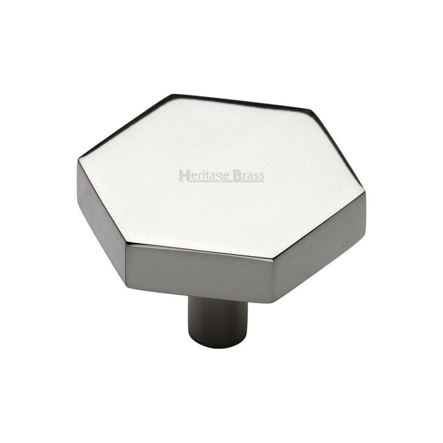 This is an image of a Heritage Brass - Cabinet Knob Hexagon Design 38mm Polished Nickel Finish, c4344-38-pnf that is available to order from T.H Wiggans Ironmongery in Kendal.