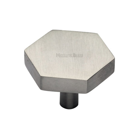 This is an image of a Heritage Brass - Cabinet Knob Hexagon Design 38mm Satin Nickel Finish, c4344-38-sn that is available to order from T.H Wiggans Ironmongery in Kendal.