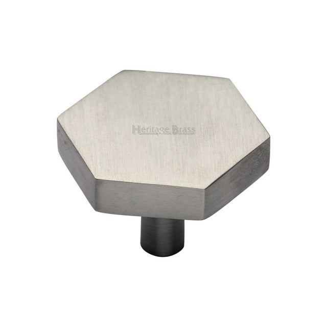 This is an image of a Heritage Brass - Cabinet Knob Hexagon Design 38mm Satin Nickel Finish, c4344-38-sn that is available to order from T.H Wiggans Ironmongery in Kendal.