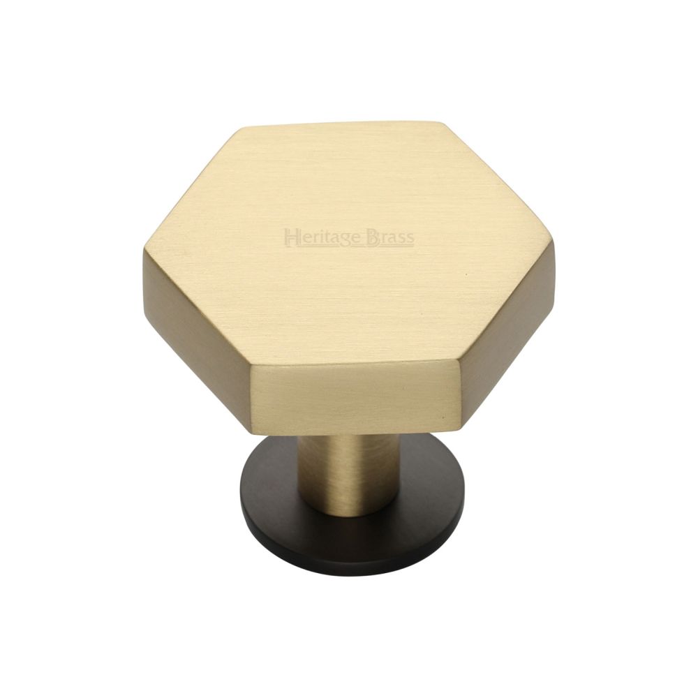 This is an image of a Heritage Brass - Cabinet Knob Hexagon Design with Rose 32mm Matt Bronze/Satin Bra, c4345-32-bsb that is available to order from T.H Wiggans Ironmongery in Kendal.