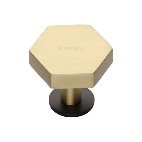 This is an image of a Heritage Brass - Cabinet Knob Hexagon Design with Rose 32mm Matt Bronze/Satin Bra, c4345-32-bsb that is available to order from T.H Wiggans Ironmongery in Kendal.