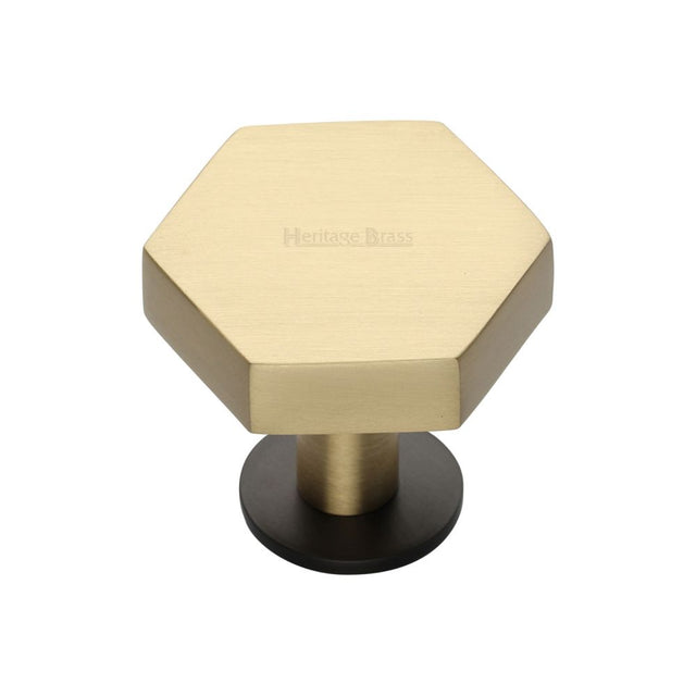 This is an image of a Heritage Brass - Cabinet Knob Hexagon Design with Rose 32mm Matt Bronze/Satin Bra, c4345-32-bsb that is available to order from T.H Wiggans Ironmongery in Kendal.