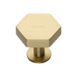 This is an image of a Heritage Brass - Cabinet Knob Hexagon Design with Rose 32mm Satin Brass Finish, c4345-32-sb that is available to order from T.H Wiggans Ironmongery in Kendal.