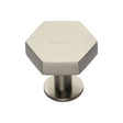 This is an image of a Heritage Brass - Cabinet Knob Hexagon Design with Rose 32mm Satin Nickel Finish, c4345-32-sn that is available to order from T.H Wiggans Ironmongery in Kendal.