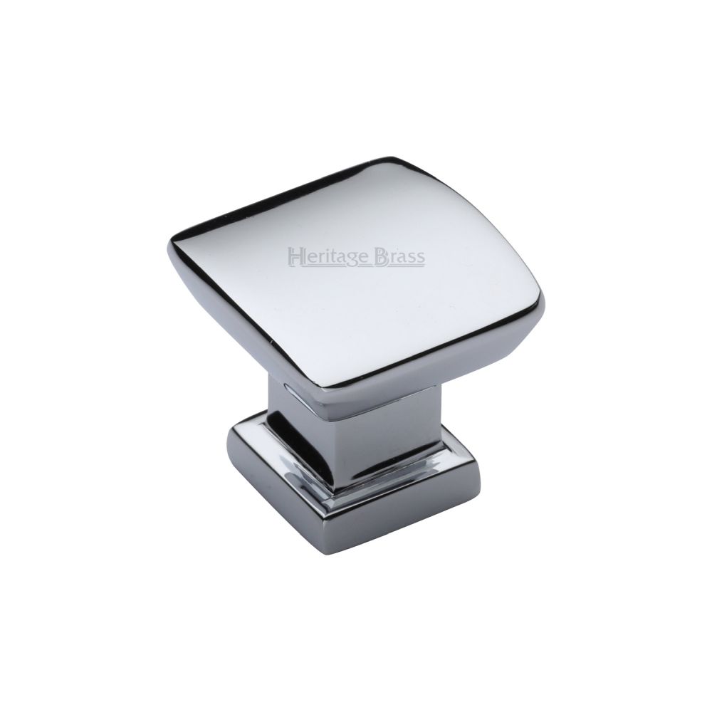 This is an image of a Heritage Brass - Cabinet Knob Plinth Square Design with base 25mm Polished Chrome Fi, c4382-25-pc that is available to order from T.H Wiggans Ironmongery in Kendal.