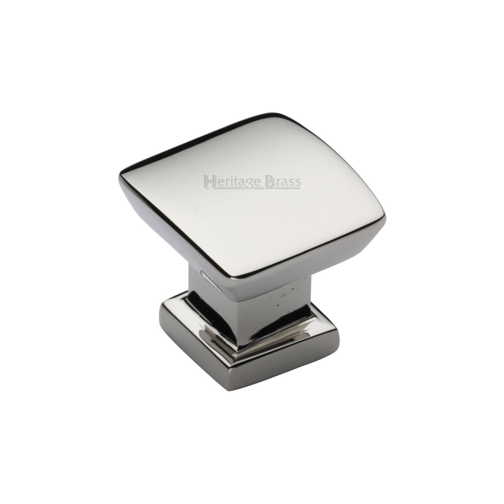 This is an image of a Heritage Brass - Cabinet Knob Plinth Square Design with base 25mm Polished Nickel Fi, c4382-25-pnf that is available to order from T.H Wiggans Ironmongery in Kendal.