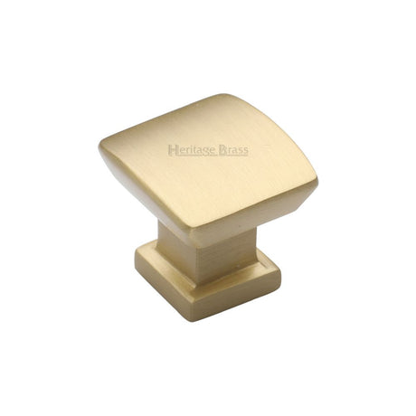 This is an image of a Heritage Brass - Cabinet Knob Plinth Square Design with base 25mm Satin Brass Fin, c4382-25-sb that is available to order from T.H Wiggans Ironmongery in Kendal.