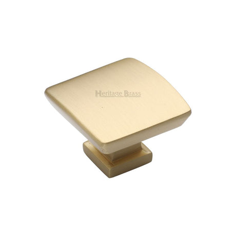 This is an image of a Heritage Brass - Cabinet Knob Plinth Square Design with base 35mm Satin Brass Fin, c4382-35-sb that is available to order from T.H Wiggans Ironmongery in Kendal.