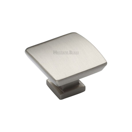 This is an image of a Heritage Brass - Cabinet Knob Plinth Square Design with base 35mm Satin Nickel Fi, c4382-35-sn that is available to order from T.H Wiggans Ironmongery in Kendal.