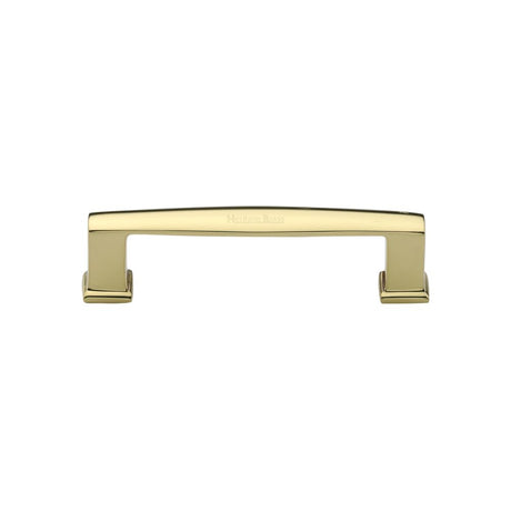 This is an image of a Heritage Brass - Cabinet Pull Vintage Design 102mm CTC Polished Brass Finish, c4384-102-pb that is available to order from T.H Wiggans Ironmongery in Kendal.