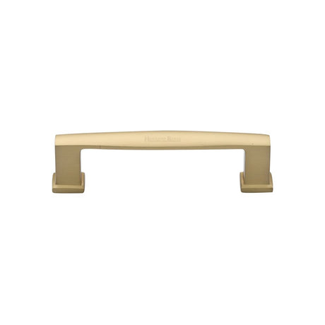 This is an image of a Heritage Brass - Cabinet Pull Vintage Design 102mm CTC Satin Brass Finish, c4384-102-sb that is available to order from T.H Wiggans Ironmongery in Kendal.