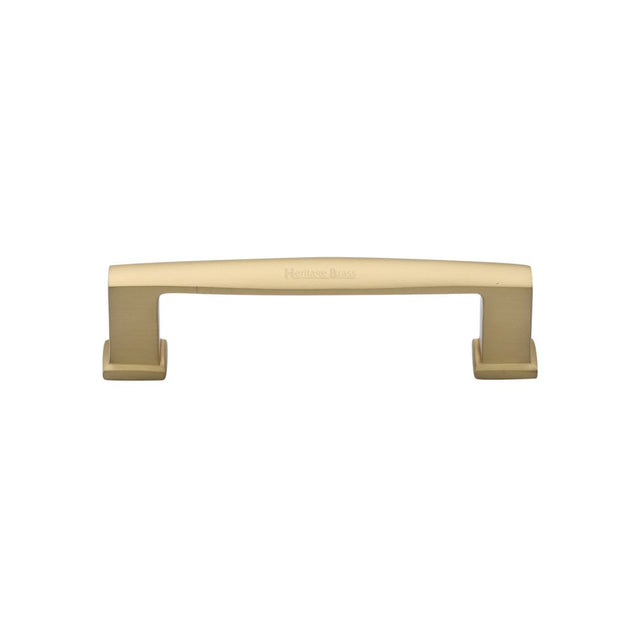 This is an image of a Heritage Brass - Cabinet Pull Vintage Design 102mm CTC Satin Brass Finish, c4384-102-sb that is available to order from T.H Wiggans Ironmongery in Kendal.