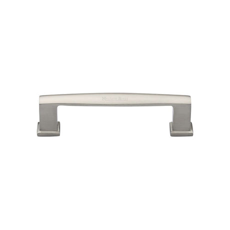 This is an image of a Heritage Brass - Cabinet Pull Vintage Design 102mm CTC Satin Nickel Finish, c4384-102-sn that is available to order from T.H Wiggans Ironmongery in Kendal.