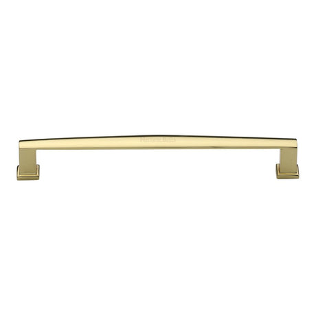 This is an image of a Heritage Brass - Cabinet Pull Vintage Design 203mm CTC Polished Brass Finish, c4384-203-pb that is available to order from T.H Wiggans Ironmongery in Kendal.