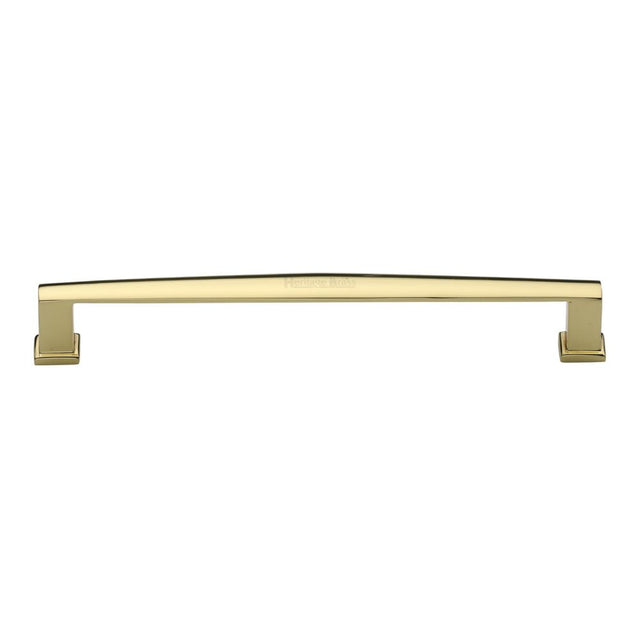This is an image of a Heritage Brass - Cabinet Pull Vintage Design 203mm CTC Polished Brass Finish, c4384-203-pb that is available to order from T.H Wiggans Ironmongery in Kendal.