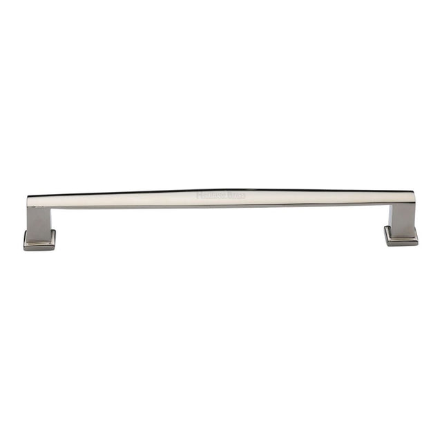 This is an image of a Heritage Brass - Cabinet Pull Vintage Design 203mm CTC Polished Nickel Finish, c4384-203-pnf that is available to order from T.H Wiggans Ironmongery in Kendal.