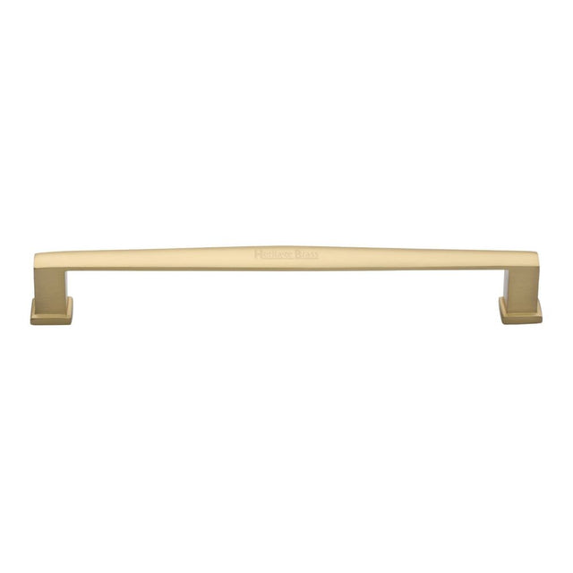 This is an image of a Heritage Brass - Cabinet Pull Vintage Design 203mm CTC Satin Brass Finish, c4384-203-sb that is available to order from T.H Wiggans Ironmongery in Kendal.