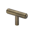 This is an image of a Heritage Brass - Cabinet Knob Knurled T-Bar Design 45mm Antique Brass Finish, c4415-at that is available to order from T.H Wiggans Ironmongery in Kendal.