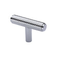 This is an image of a Heritage Brass - Cabinet Knob Knurled T-Bar Design 45mm Polished Chrome Finish, c4415-pc that is available to order from T.H Wiggans Ironmongery in Kendal.