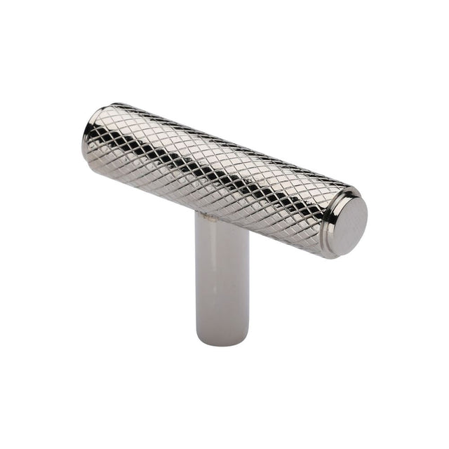 This is an image of a Heritage Brass - Cabinet Knob Knurled T-Bar Design 45mm Polished Nickel Finish, c4415-pnf that is available to order from T.H Wiggans Ironmongery in Kendal.