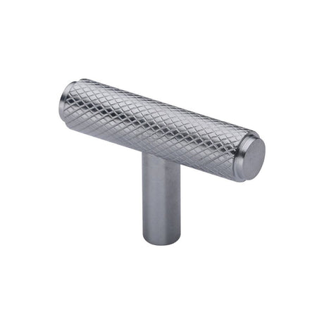 This is an image of a Heritage Brass - Cabinet Knob Knurled T-Bar Design 45mm Satin Chrome Finish, c4415-sc that is available to order from T.H Wiggans Ironmongery in Kendal.