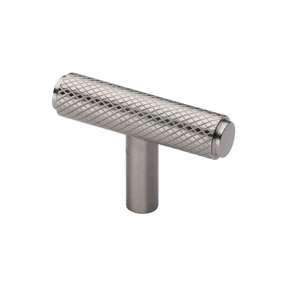 This is an image of a Heritage Brass - Cabinet Knob Knurled T-Bar Design 45mm Satin Nickel Finish, c4415-sn that is available to order from T.H Wiggans Ironmongery in Kendal.