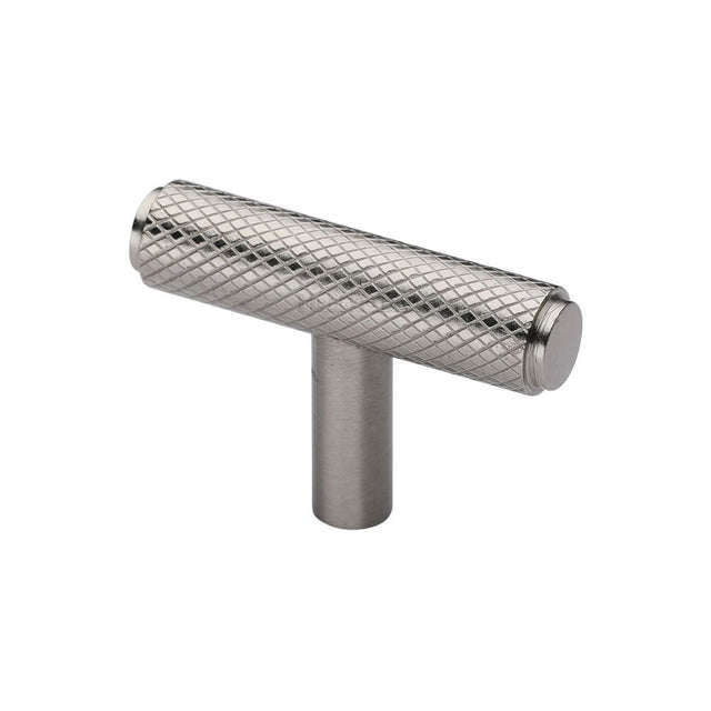 This is an image of a Heritage Brass - Cabinet Knob Knurled T-Bar Design 45mm Satin Nickel Finish, c4415-sn that is available to order from T.H Wiggans Ironmongery in Kendal.