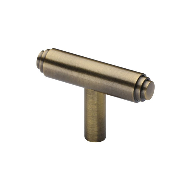 This is an image of a Heritage Brass - Cabinet Knob Stepped T-Bar Design 45mm Antique Brass Finish, c4445-at that is available to order from T.H Wiggans Ironmongery in Kendal.