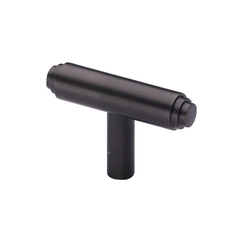 This is an image of a Heritage Brass - Cabinet Knob Stepped T-Bar Design 45mm Matt Bronze Finish, c4445-mb that is available to order from T.H Wiggans Ironmongery in Kendal.