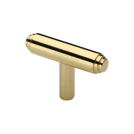 This is an image of a Heritage Brass - Cabinet Knob Stepped T-Bar Design 45mm Polished Brass Finish, c4445-pb that is available to order from T.H Wiggans Ironmongery in Kendal.