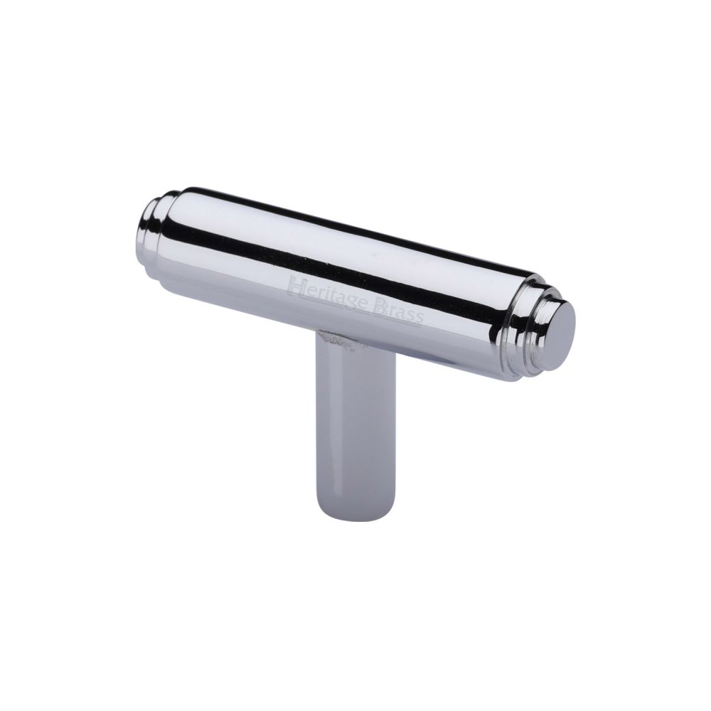 This is an image of a Heritage Brass - Cabinet Knob Stepped T-Bar Design 45mm Polished Chrome Finish, c4445-pc that is available to order from T.H Wiggans Ironmongery in Kendal.