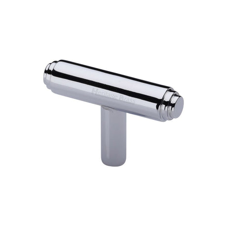 This is an image of a Heritage Brass - Cabinet Knob Stepped T-Bar Design 45mm Polished Chrome Finish, c4445-pc that is available to order from T.H Wiggans Ironmongery in Kendal.